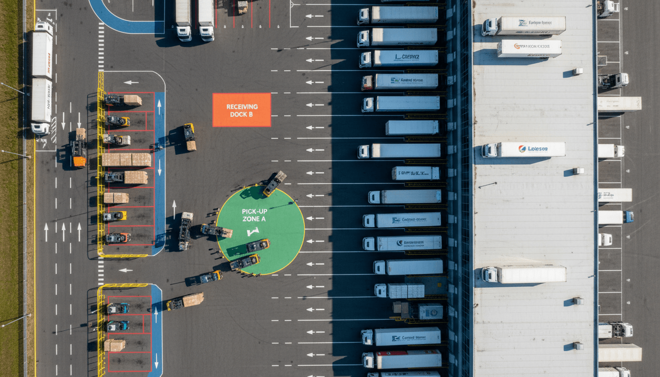 Luftaufnahme der Lagerfläche mit Zufahrten